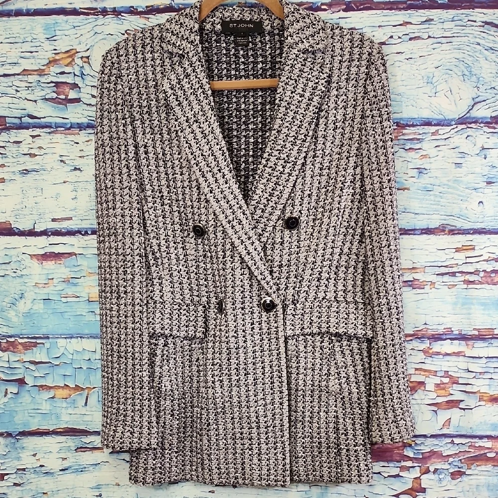 St. John Blue and Gery Textured Blazer Womens Size 6